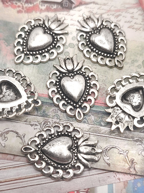 21x29mm Anhänger Metall Silber - Burning Heart