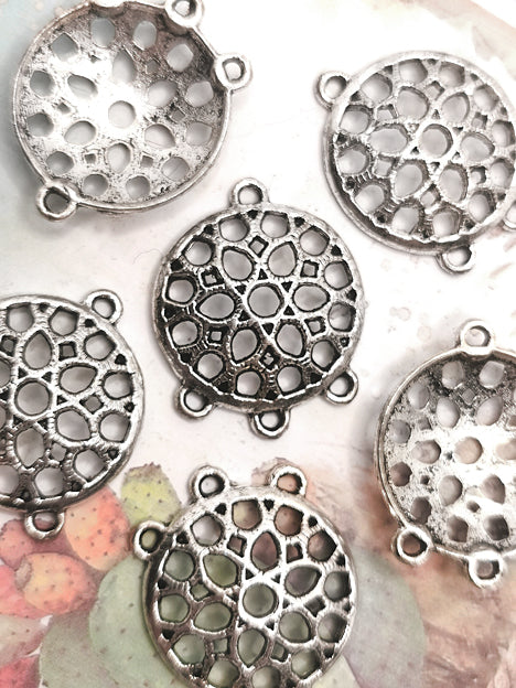 21x25mm Schmuckverbinder Metall Silber - Space Flower