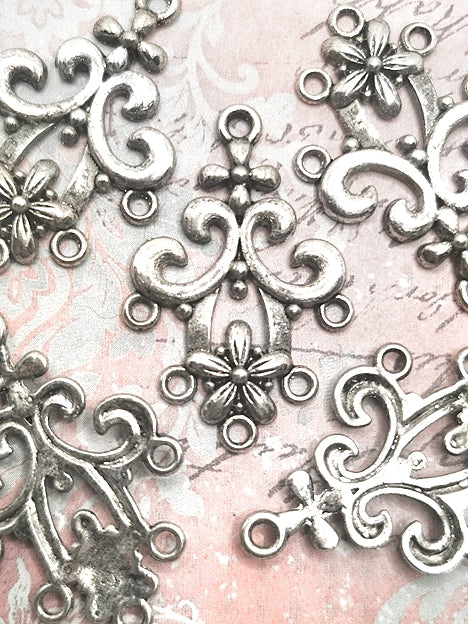 23x34mm Verbinder Metall Silber - Baroque Flower