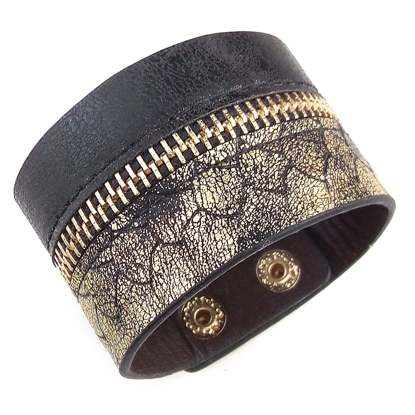 Durckknopfarmband | Zipper Gold Black