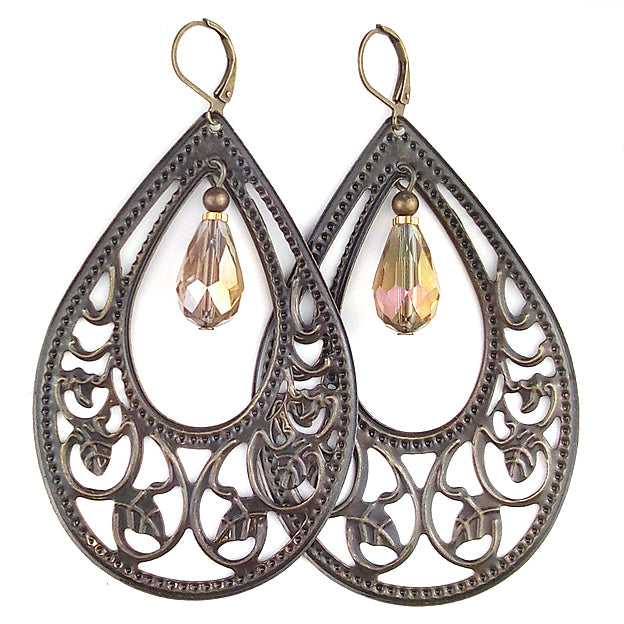 Ohrringe | Big Floral Drops With Champagne Crystals