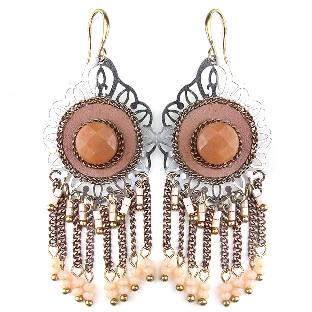 Ohrringe | Bronze Silver Nude Orange Stone Chandelier