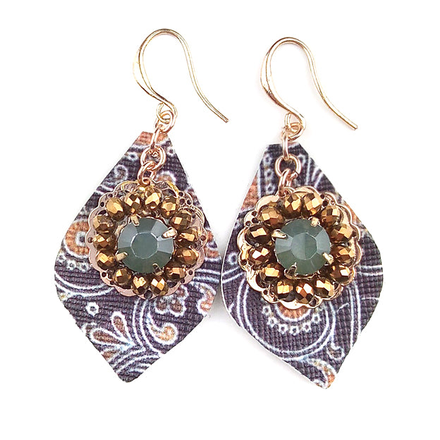Ohrringe | Faux Blue Leather Floral