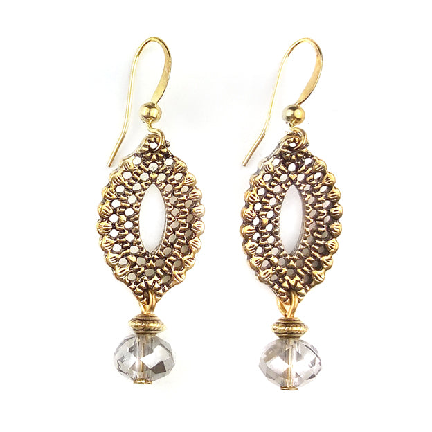 Ohrringe | Golden Leaf Crystal Grey