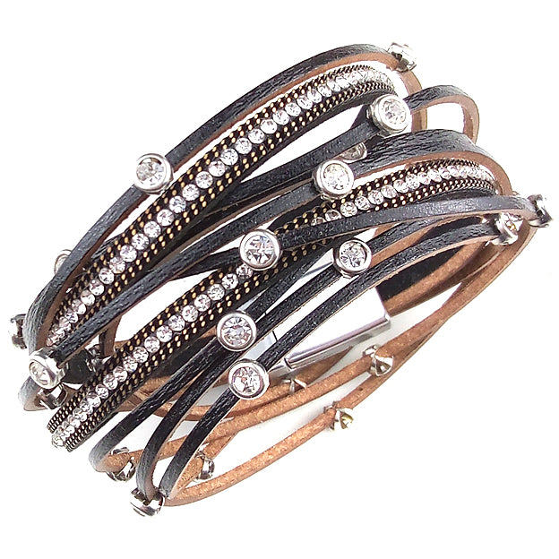 Wickelarmband | Black Leather Look Shine