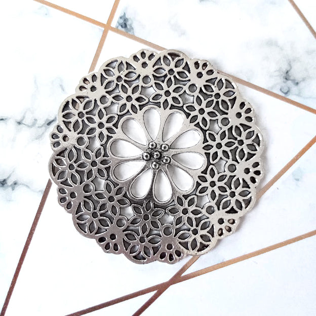 47mm Anhänger Verbinder - 1 Stück - Blumen - Metall Silber
