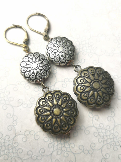 Ohrringe | Bronze And Silver Flower Beads
