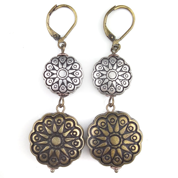 Ohrringe | Bronze And Silver Flower Beads