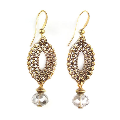 Ohrringe | Golden Leaf Crystal Grey